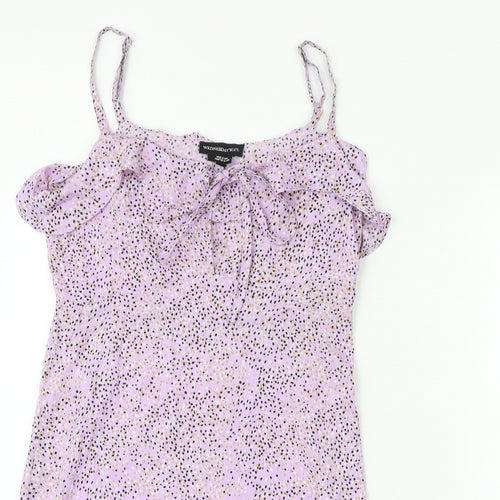 Wednesday's Girl Womens Purple Geometric Polyester Tank Dress Size S Round Neck Tie