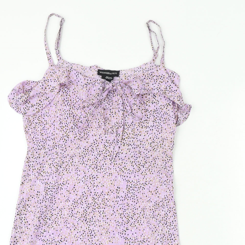 Wednesday's Girl Womens Purple Geometric Polyester Tank Dress Size S Round Neck Tie