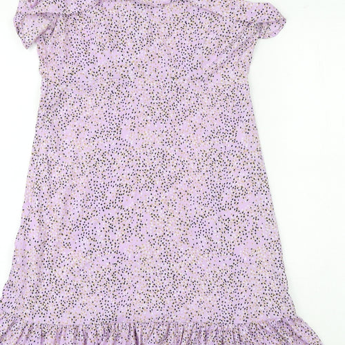 Wednesday's Girl Womens Purple Geometric Polyester Tank Dress Size S Round Neck Tie