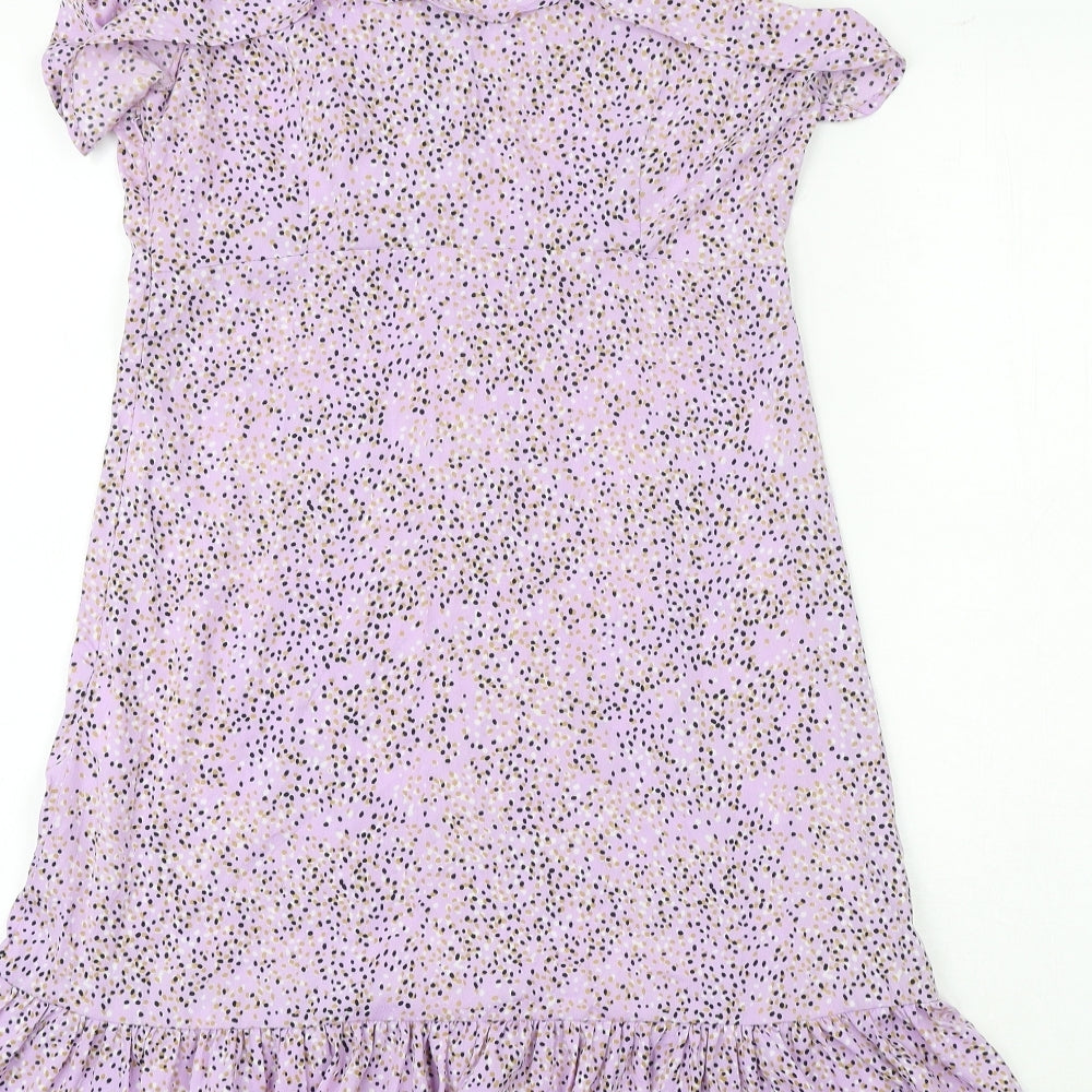 Wednesday's Girl Womens Purple Geometric Polyester Tank Dress Size S Round Neck Tie