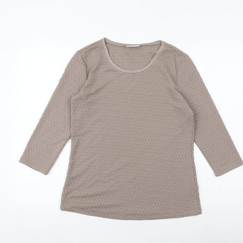 Canada Womens Brown Polyester Basic T-Shirt Size XS Boat Neck - Textured