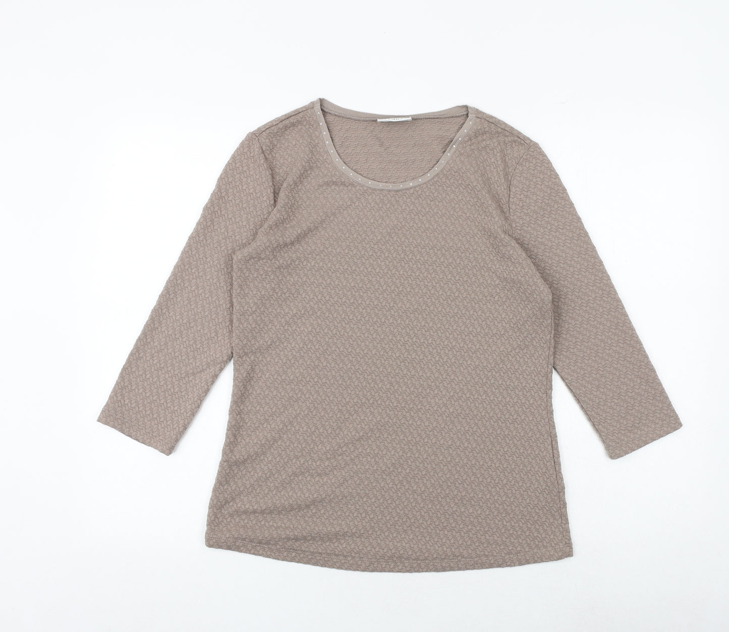 Canada Womens Brown Polyester Basic T-Shirt Size XS Boat Neck - Textured