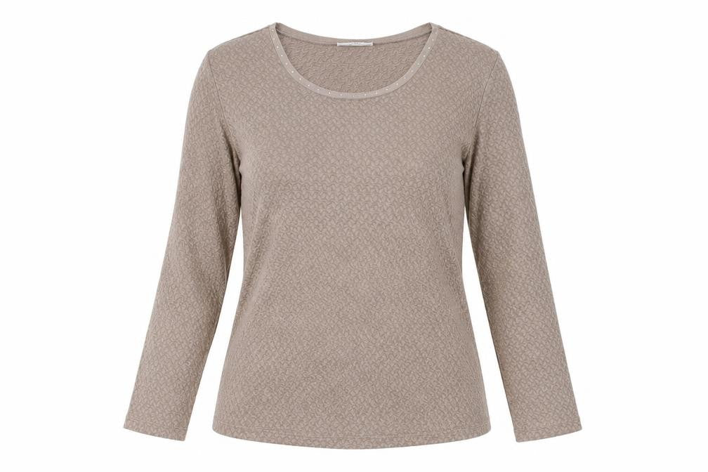 Front view of Canada women’s brown polyester basic t-shirt, size XS, boat neck - textured