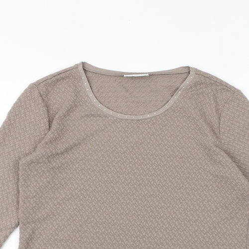 Canada Womens Brown Polyester Basic T-Shirt Size XS Boat Neck - Textured