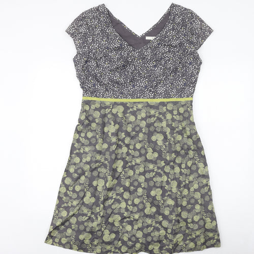 Boden Womens Grey Geometric 100% Cotton A-Line Size 14 V-Neck Zip