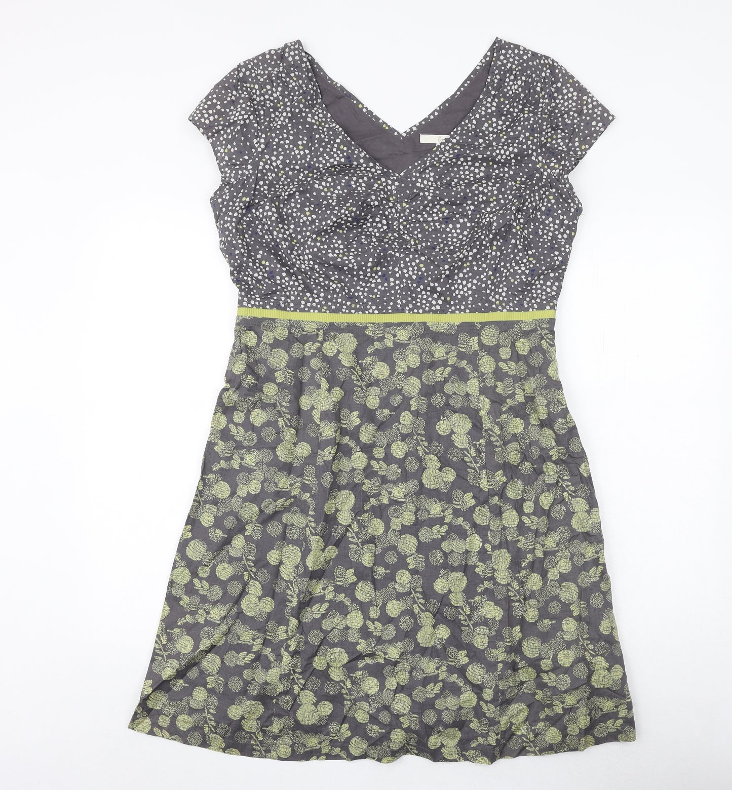 Boden Womens Grey Geometric 100% Cotton A-Line Size 14 V-Neck Zip