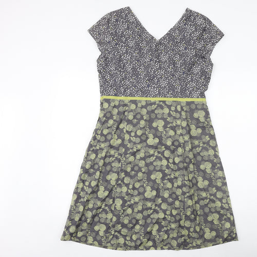 Boden Womens Grey Geometric 100% Cotton A-Line Size 14 V-Neck Zip