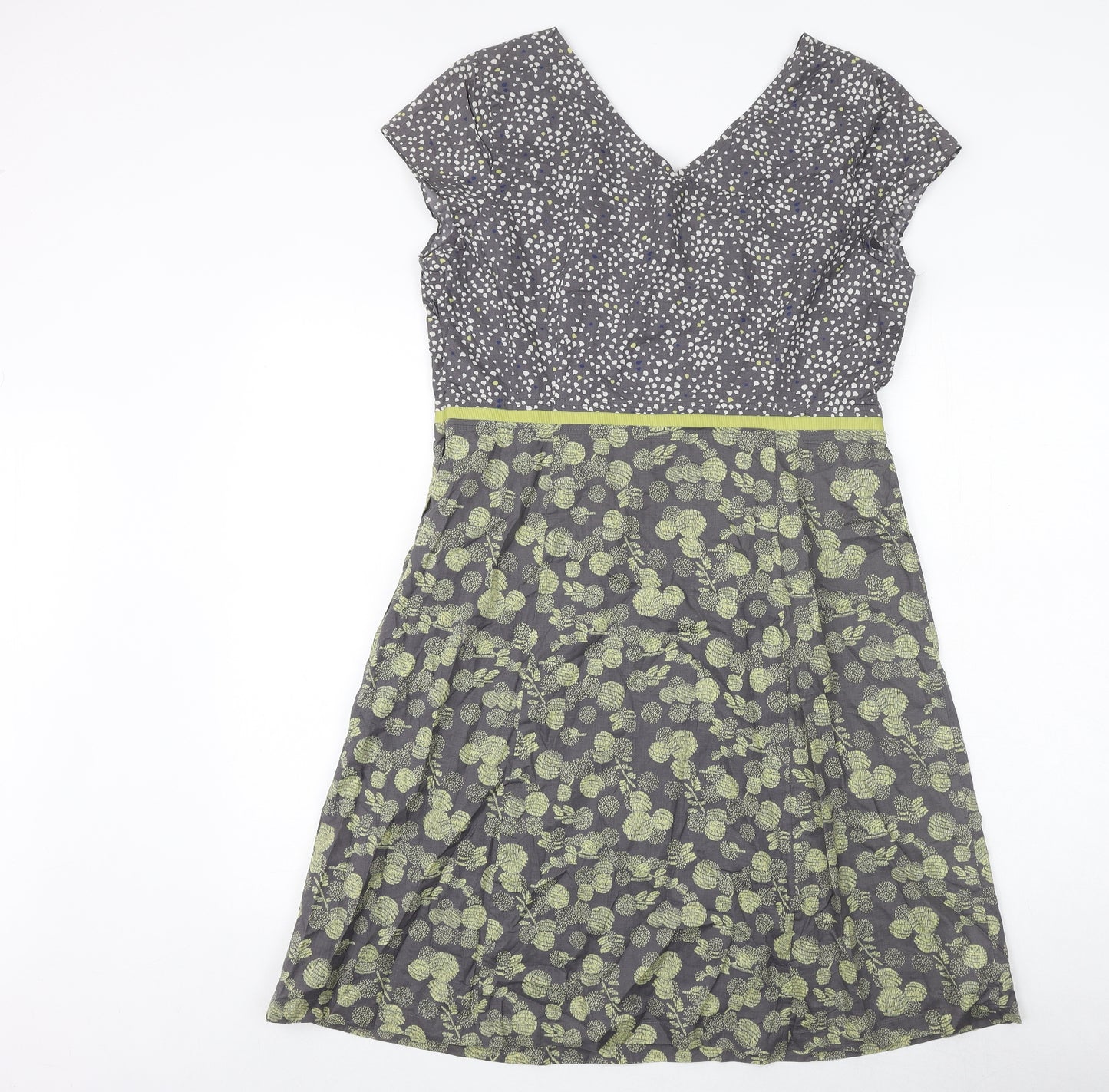 Boden Womens Grey Geometric 100% Cotton A-Line Size 14 V-Neck Zip
