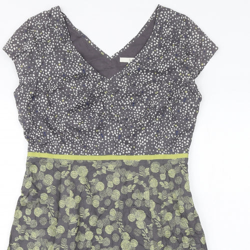 Boden Womens Grey Geometric 100% Cotton A-Line Size 14 V-Neck Zip