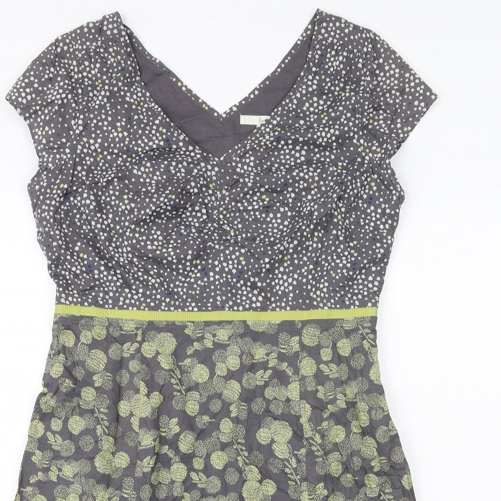 Boden Womens Grey Geometric 100% Cotton A-Line Size 14 V-Neck Zip