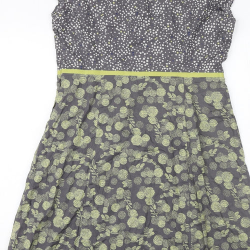 Boden Womens Grey Geometric 100% Cotton A-Line Size 14 V-Neck Zip