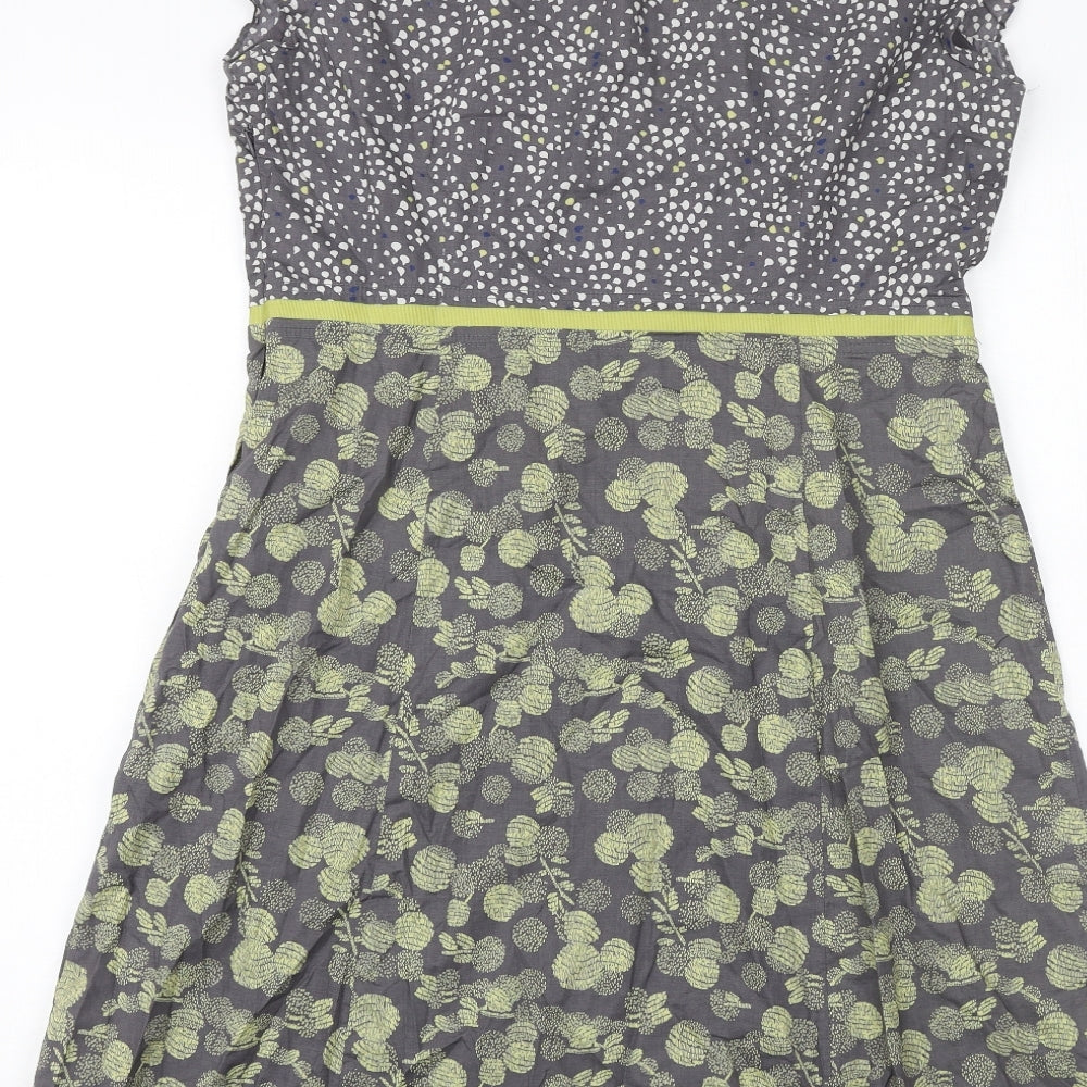 Boden Womens Grey Geometric 100% Cotton A-Line Size 14 V-Neck Zip