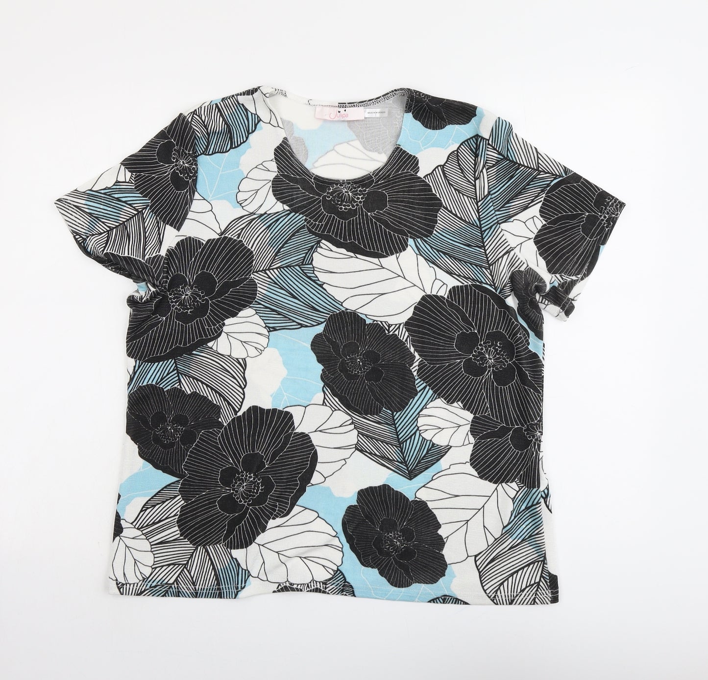 Julipa Womens Multicoloured Floral Polyester Basic T-Shirt Size 16 Round Neck