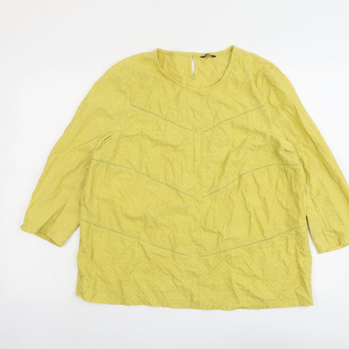 M&Co Womens Yellow Cotton Basic Blouse Size 18 Round Neck - Textured