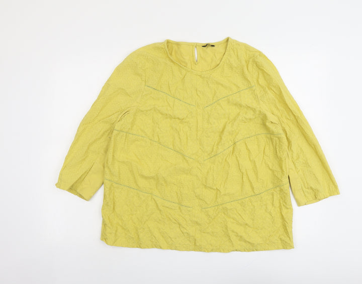 M&Co Womens Yellow Cotton Basic Blouse Size 18 Round Neck - Textured