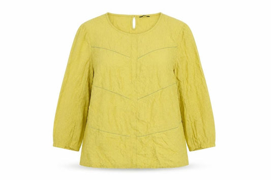 Front view of M&Co women’s yellow cotton basic blouse, size UK 18, round neck - textured