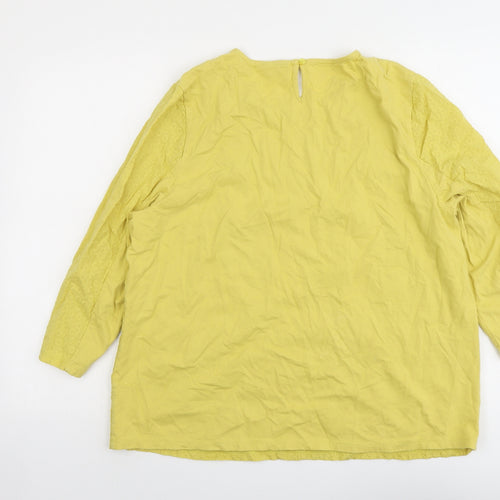 M&Co Womens Yellow Cotton Basic Blouse Size 18 Round Neck - Textured