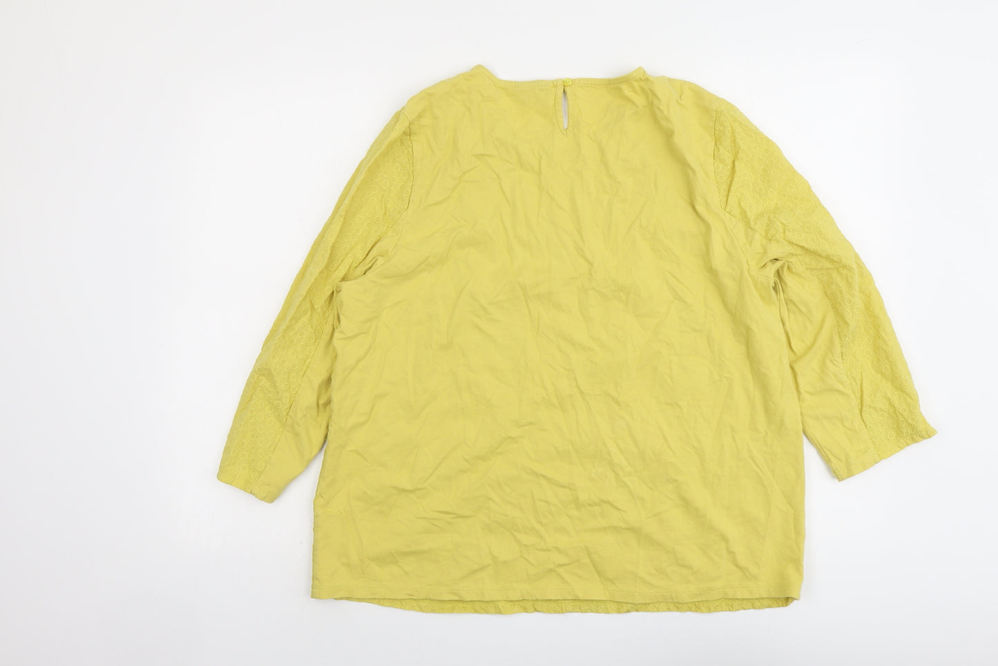 M&Co Womens Yellow Cotton Basic Blouse Size 18 Round Neck - Textured