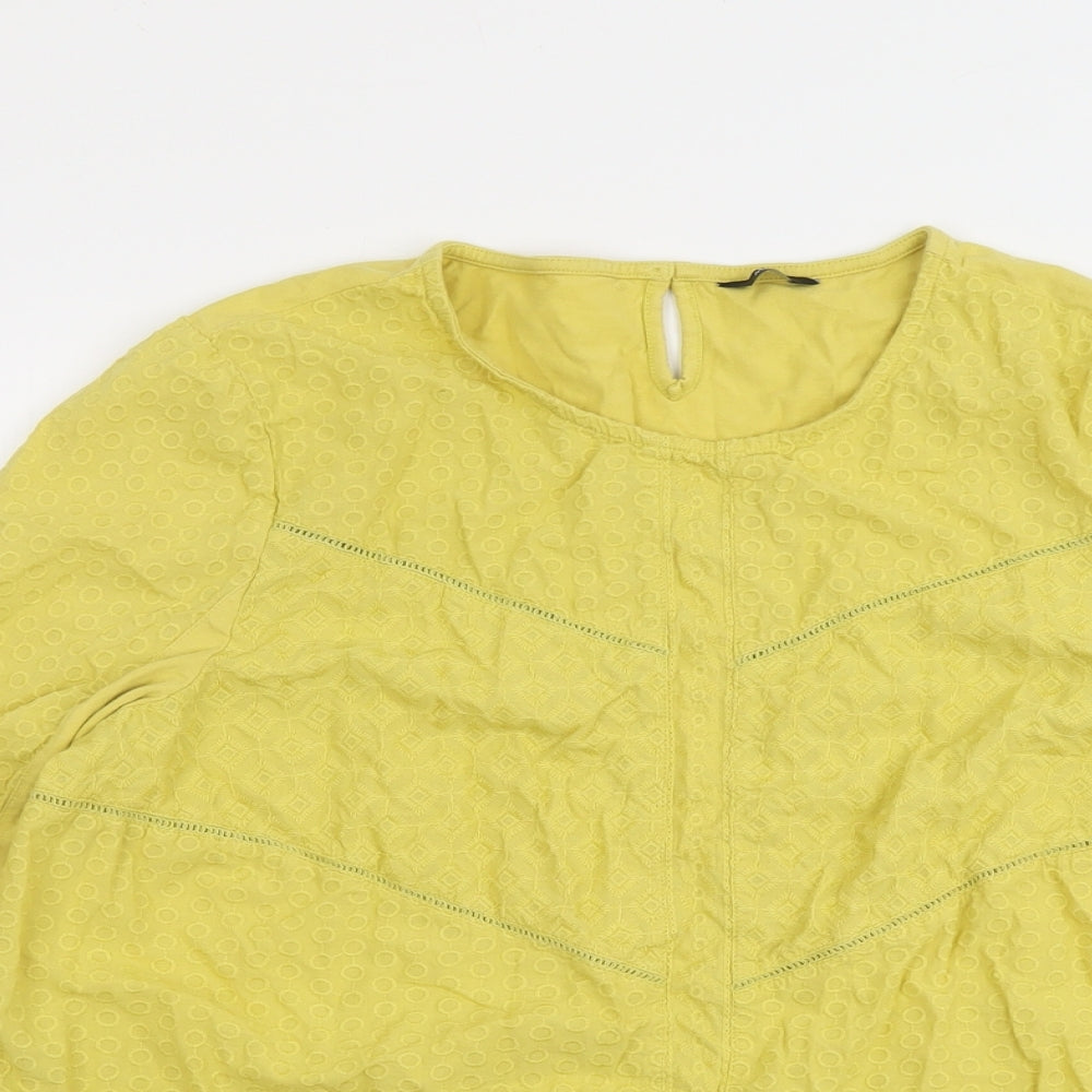 M&Co Womens Yellow Cotton Basic Blouse Size 18 Round Neck - Textured