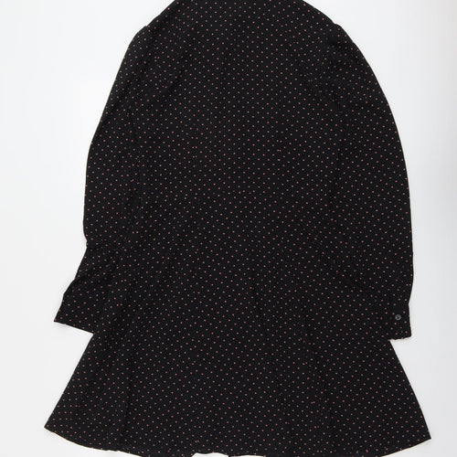 H&M Womens Black Polka Dot Polyester Shirt Dress Size 10 Collared Button