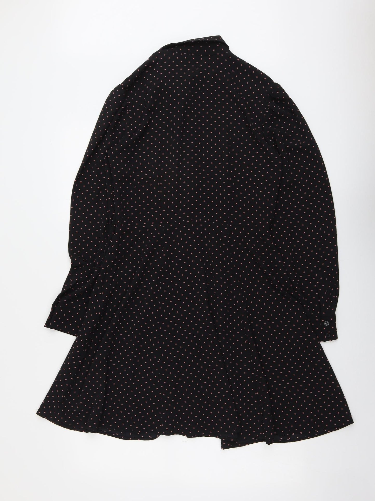 H&M Womens Black Polka Dot Polyester Shirt Dress Size 10 Collared Button