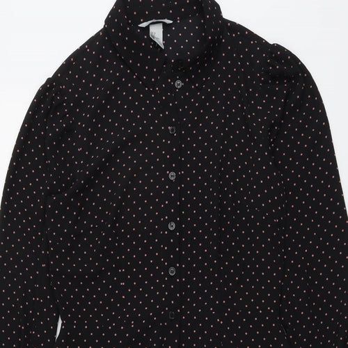 H&M Womens Black Polka Dot Polyester Shirt Dress Size 10 Collared Button