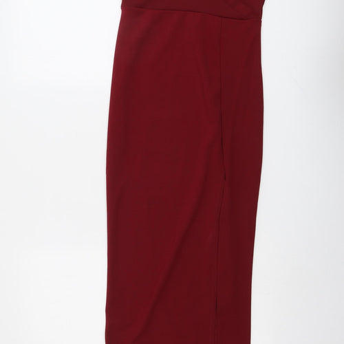 Boohoo Womens Red Polyester Bodycon Size 10 Round Neck Pullover