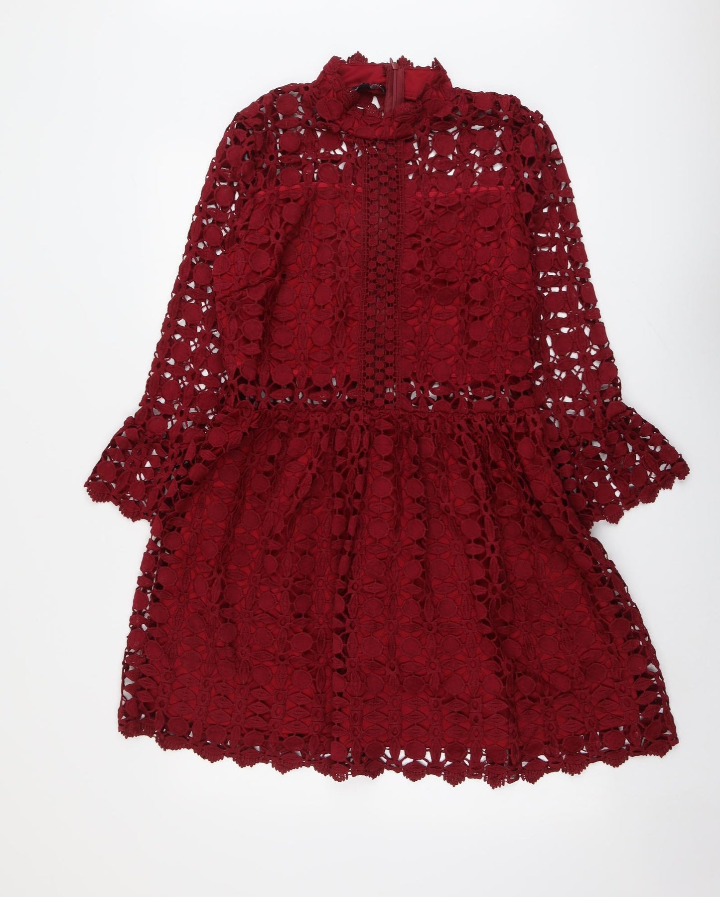 Eilly Bazar Womens Red Polyester A-Line Size XL Mock Neck Zip