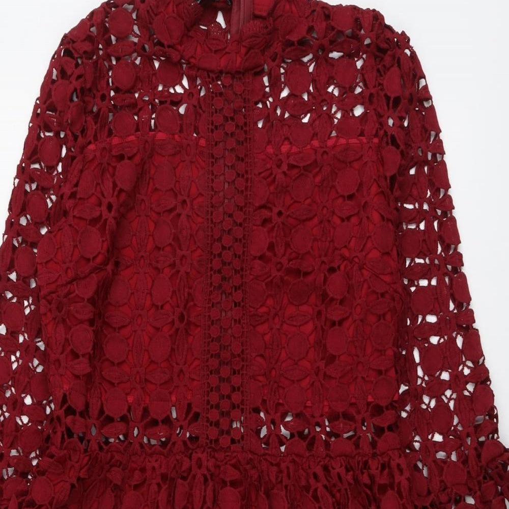 Eilly Bazar Womens Red Polyester A-Line Size XL Mock Neck Zip