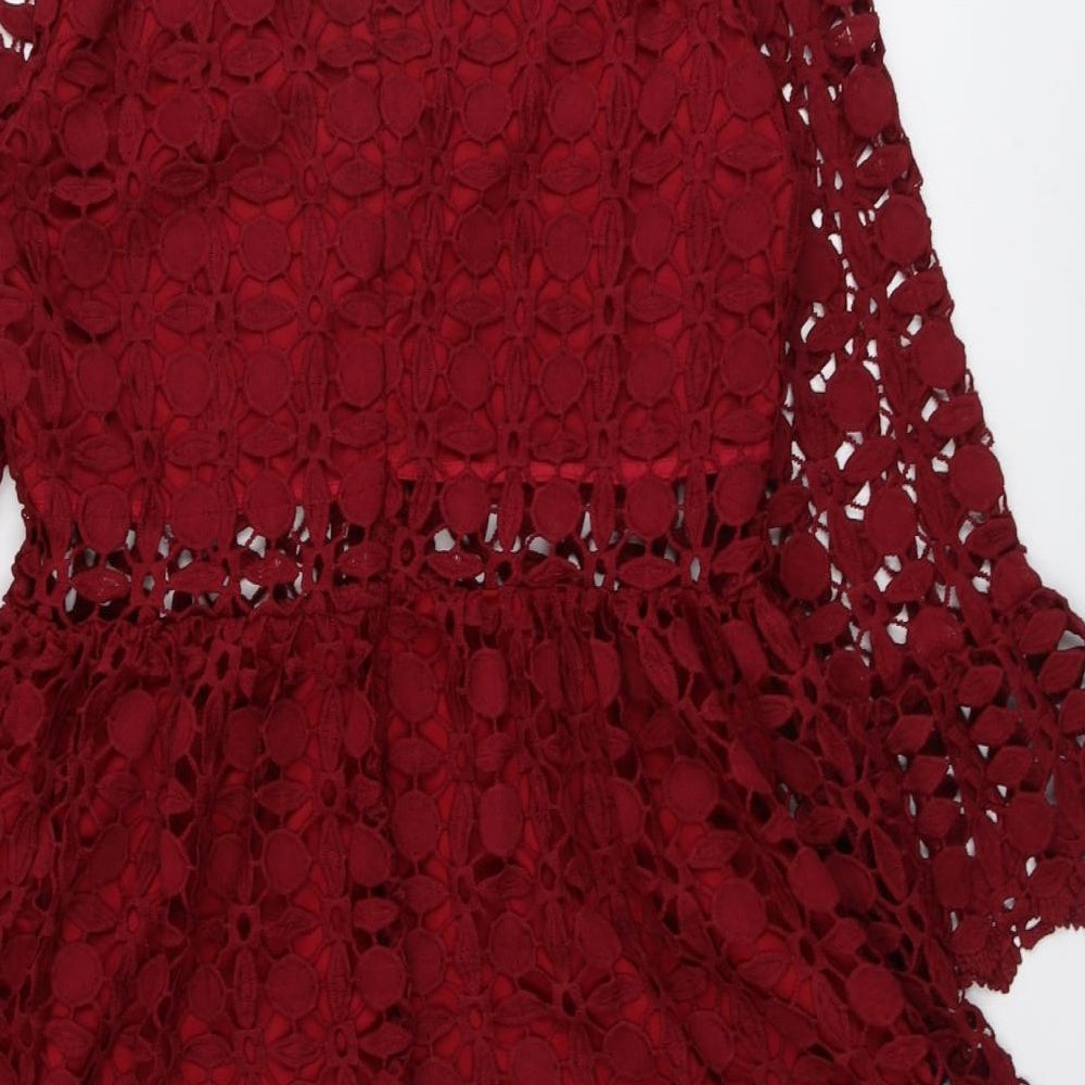 Eilly Bazar Womens Red Polyester A-Line Size XL Mock Neck Zip