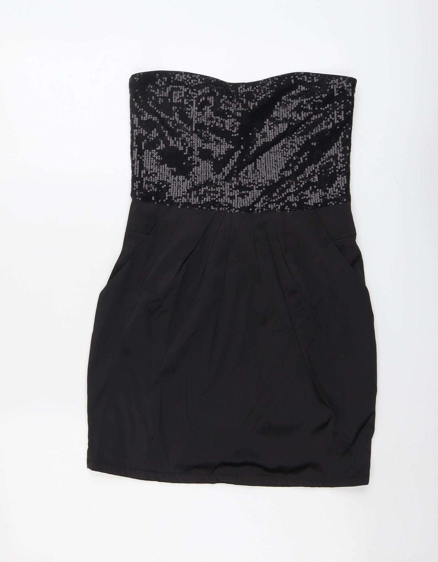 Zara Womens Black Polyester Bodycon Size S Sweetheart Zip