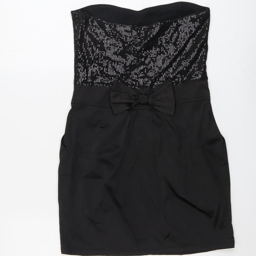Zara Womens Black Polyester Bodycon Size S Sweetheart Zip