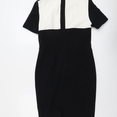 Marks and Spencer Womens Black Geometric Polyester Shift Size 10 Round Neck Zip
