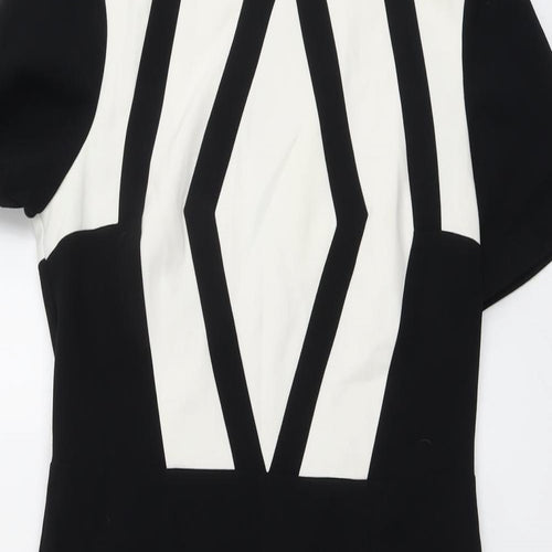 Marks and Spencer Womens Black Geometric Polyester Shift Size 10 Round Neck Zip