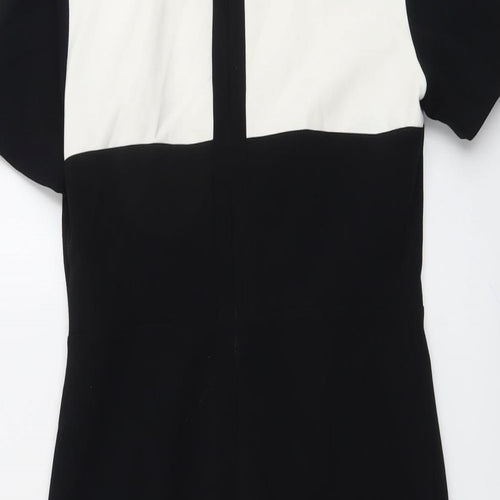 Marks and Spencer Womens Black Geometric Polyester Shift Size 10 Round Neck Zip