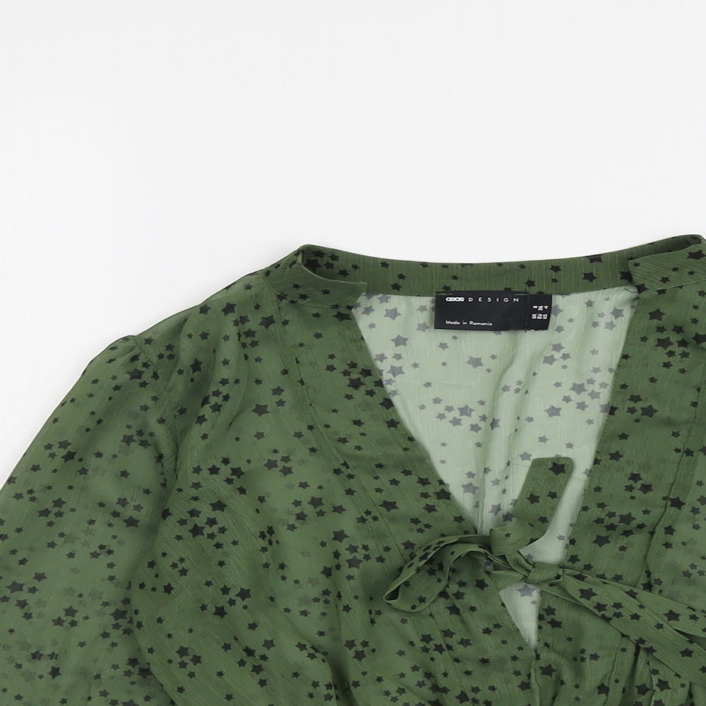 ASOS Womens Green Geometric Polyester Basic Blouse Size 8 V-Neck - Star Print