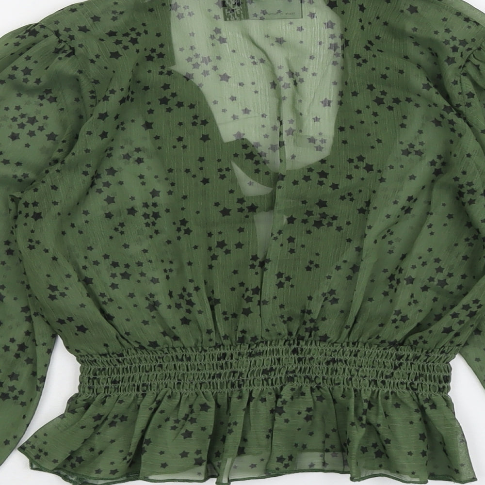 ASOS Womens Green Geometric Polyester Basic Blouse Size 8 V-Neck - Star Print
