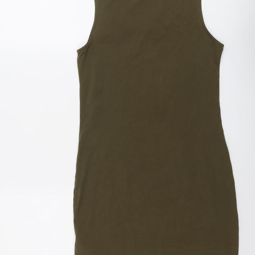 New Look Womens Green Cotton Tank Dress Size 12 Round Neck Zip