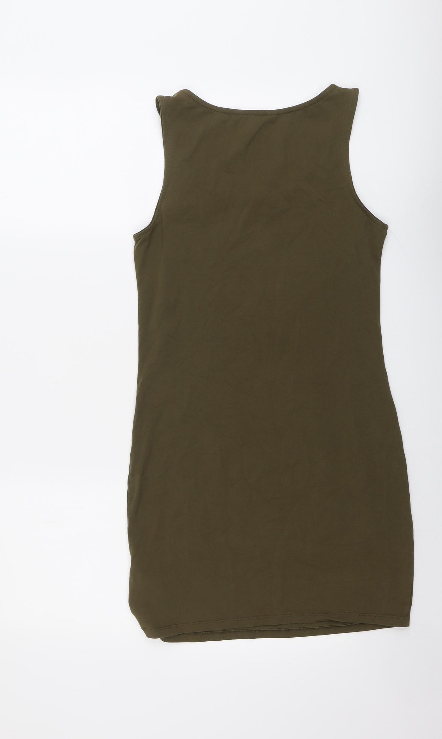 New Look Womens Green Cotton Tank Dress Size 12 Round Neck Zip