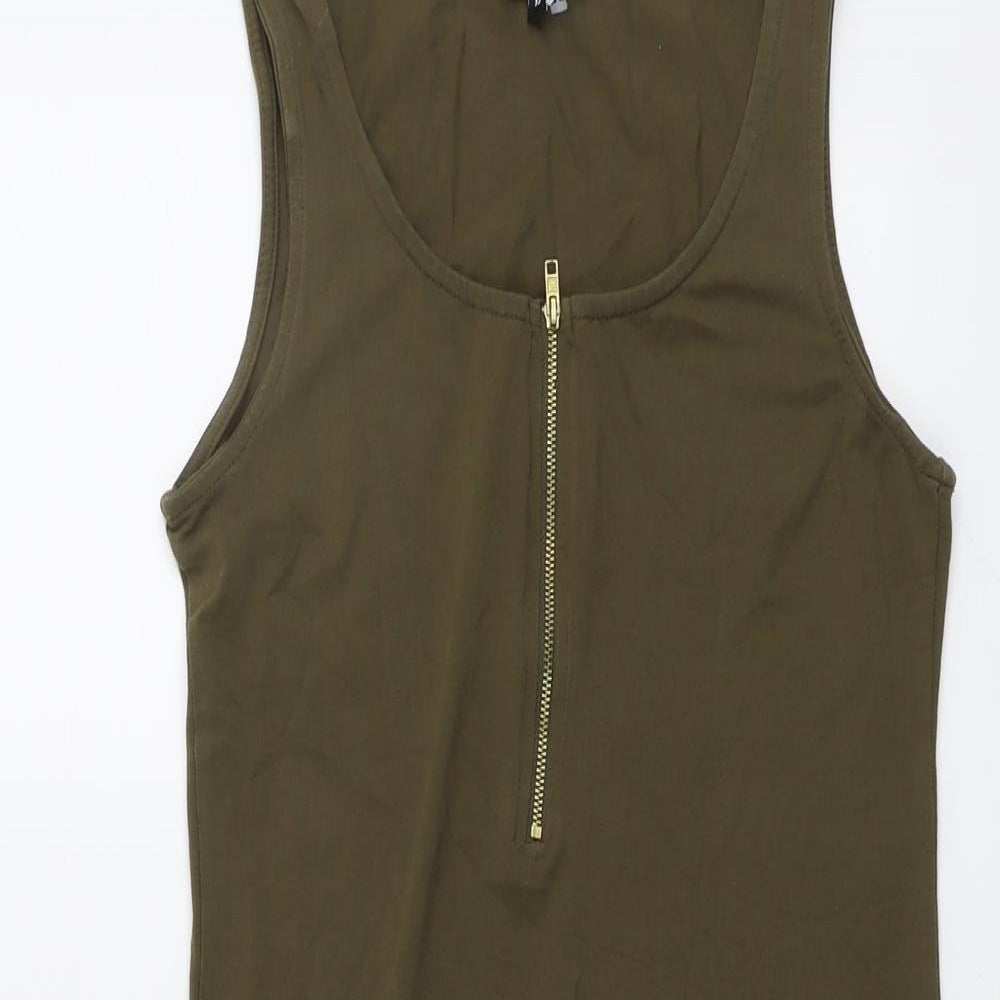 New Look Womens Green Cotton Tank Dress Size 12 Round Neck Zip