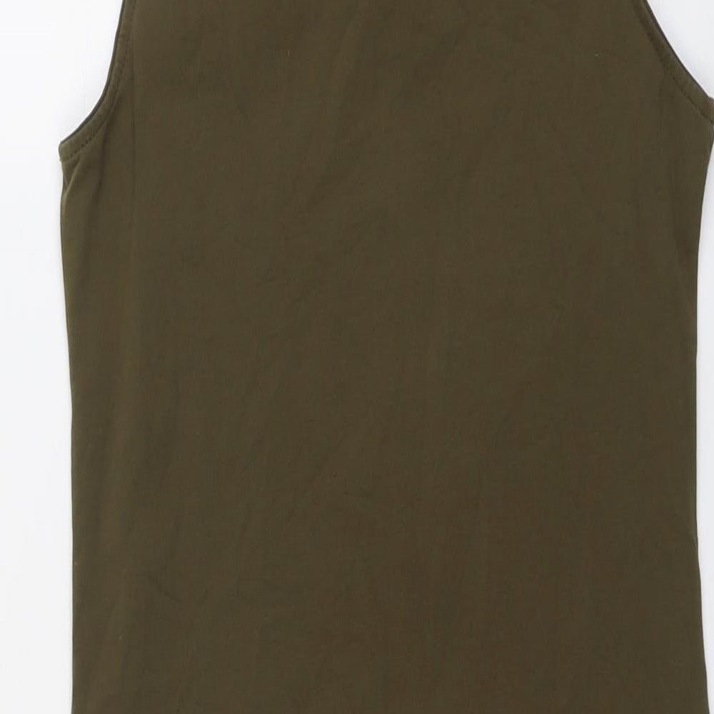 New Look Womens Green Cotton Tank Dress Size 12 Round Neck Zip