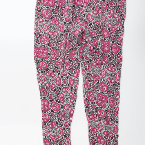 New Look Womens Pink Geometric Viscose Trousers Size 6 L27 in Regular Drawstring