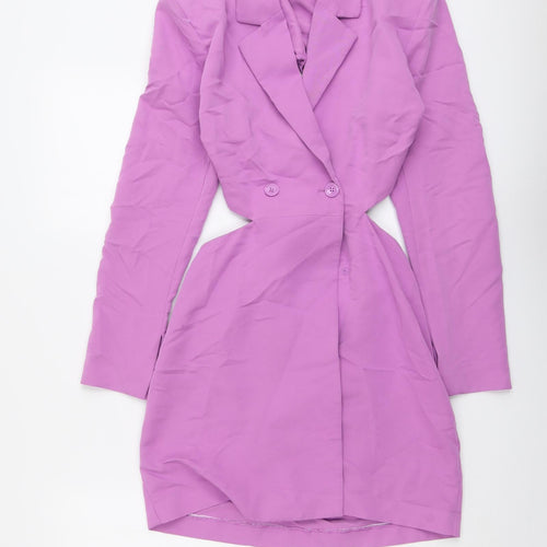 H&M Womens Purple Viscose Shirt Dress Size 8 V-Neck Button