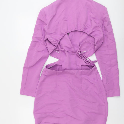 H&M Womens Purple Viscose Shirt Dress Size 8 V-Neck Button