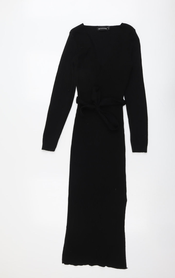 PRETTYLITTLETHING Womens Black Acrylic Bodycon Size S Round Neck Pullover