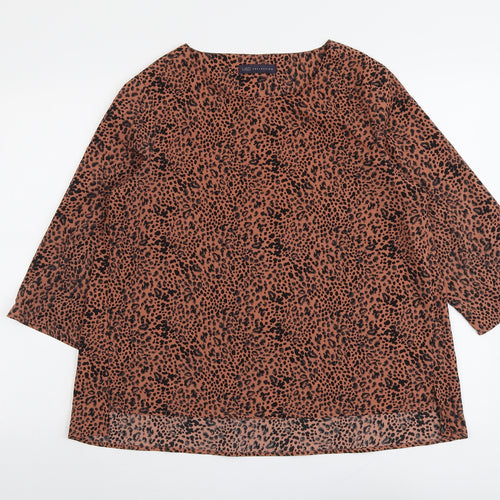 Marks and Spencer Womens Brown Animal Print Polyester Basic Blouse Size 12 Round Neck - Leopard Print