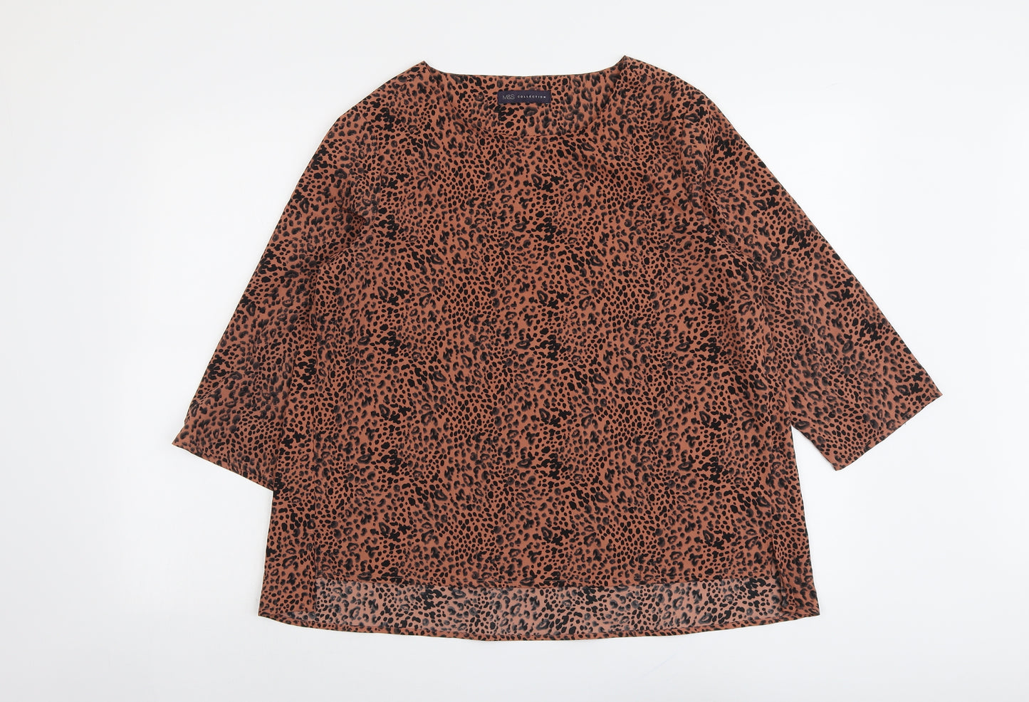 Marks and Spencer Womens Brown Animal Print Polyester Basic Blouse Size 12 Round Neck - Leopard Print