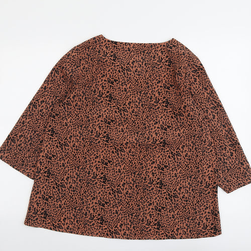 Marks and Spencer Womens Brown Animal Print Polyester Basic Blouse Size 12 Round Neck - Leopard Print