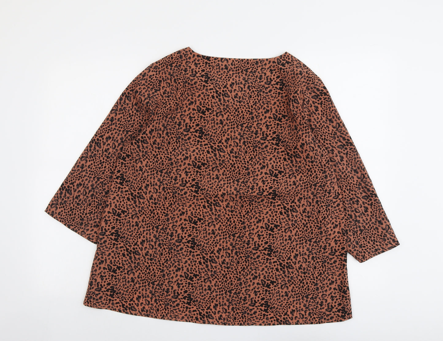 Marks and Spencer Womens Brown Animal Print Polyester Basic Blouse Size 12 Round Neck - Leopard Print
