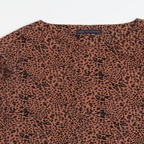 Marks and Spencer Womens Brown Animal Print Polyester Basic Blouse Size 12 Round Neck - Leopard Print